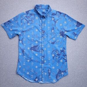 Greater Half GH Button Down Shirt Medium Golf Nautical Print Blue Polyester Mens